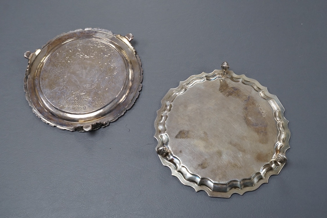 A George V silver waiter by Tessiers Ltd, London, 1925, diameter 15.9cm, together with a George V Scottish silver waiter, James McKay, Edinburgh, 1828, 15.6oz.